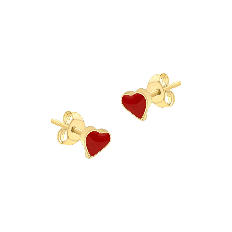 9ct Yellow Gold Enamel Heart Stud Earrings