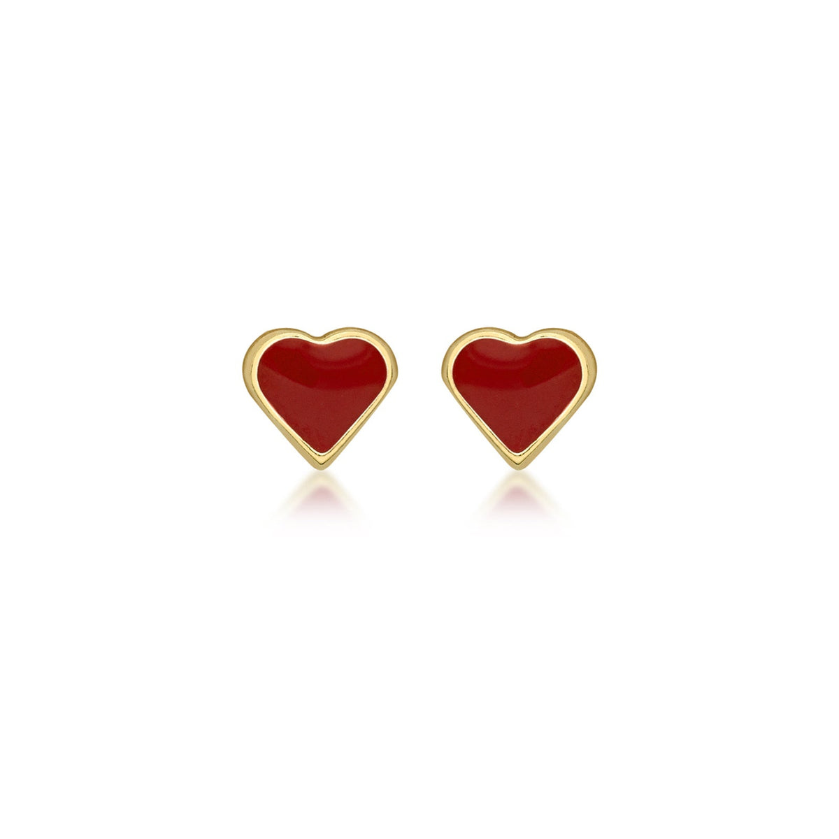9ct Yellow Gold Enamel Heart Stud Earrings