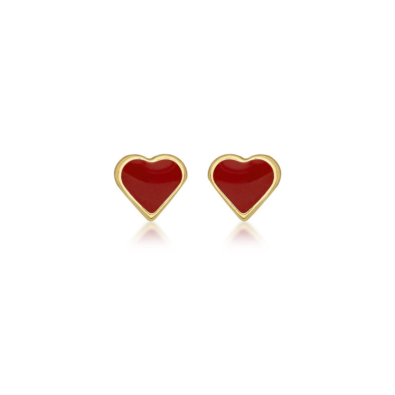 9ct Yellow Gold Enamel Heart Stud Earrings
