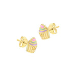 9ct Yellow Gold Enamel Cupcake Stud Earrings
