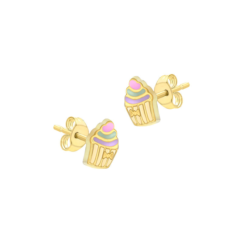 9ct Yellow Gold Enamel Cupcake Stud Earrings
