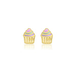 9ct Yellow Gold Enamel Cupcake Stud Earrings