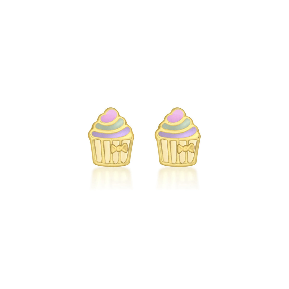 9ct Yellow Gold Enamel Cupcake Stud Earrings