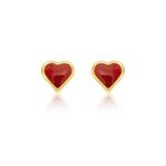 9ct Yellow Gold Red Enamel Heart Stud Earrings