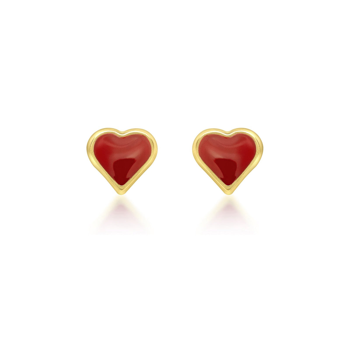 9ct Yellow Gold Red Enamel Heart Stud Earrings