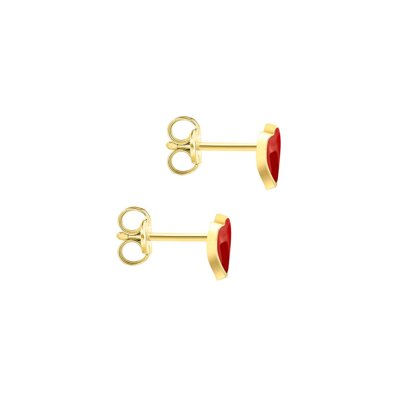 9ct Yellow Gold Red Enamel Heart Stud Earrings
