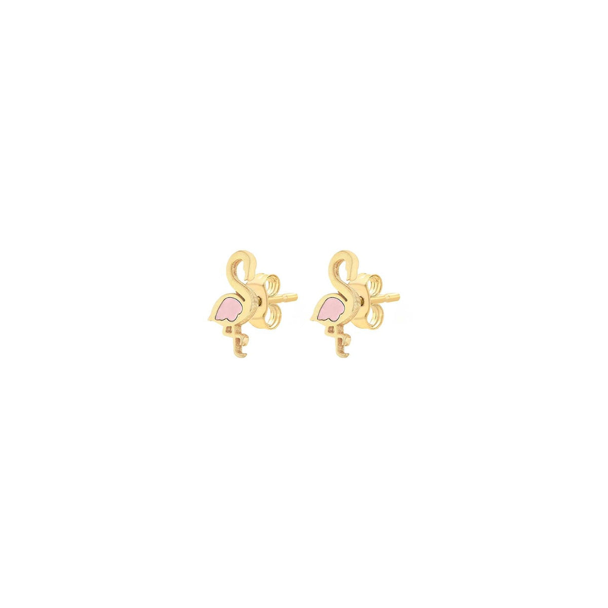 9ct Yellow Gold Pink Enamel Flamingo Stud Earrings