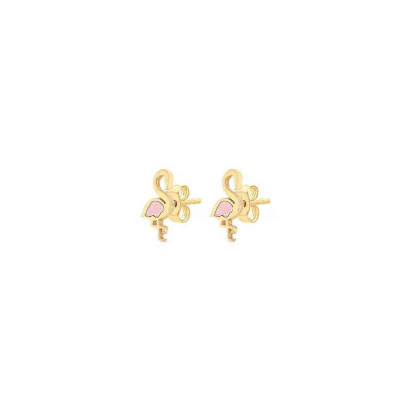9ct Yellow Gold Pink Enamel Flamingo Stud Earrings
