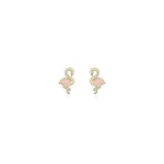 9ct Yellow Gold Pink Enamel Flamingo Stud Earrings