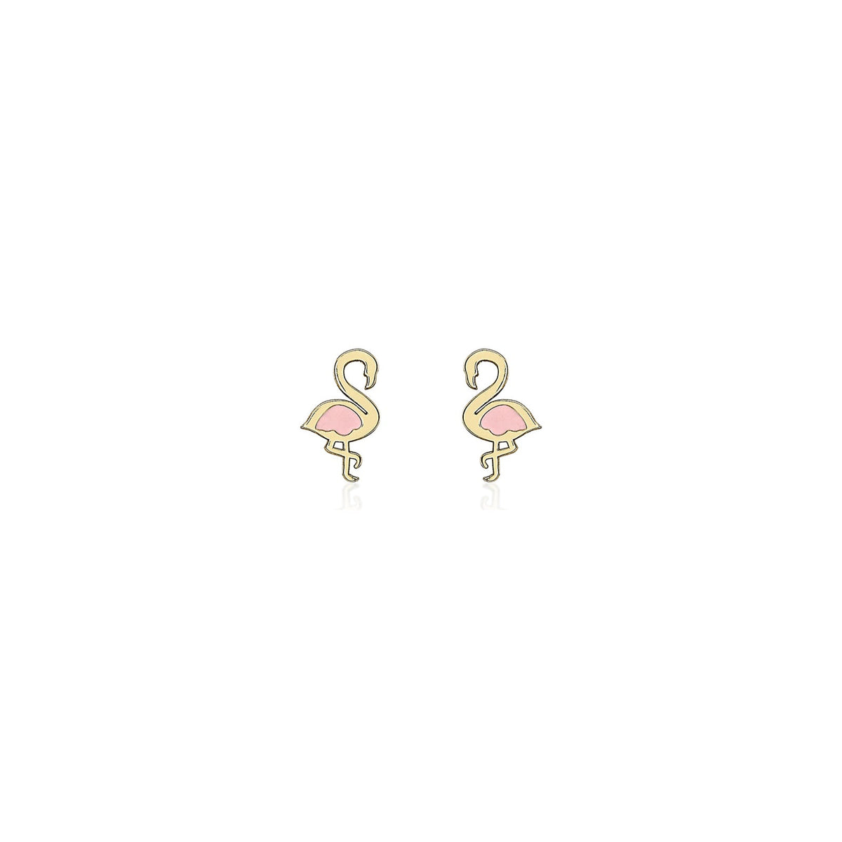 9ct Yellow Gold Pink Enamel Flamingo Stud Earrings