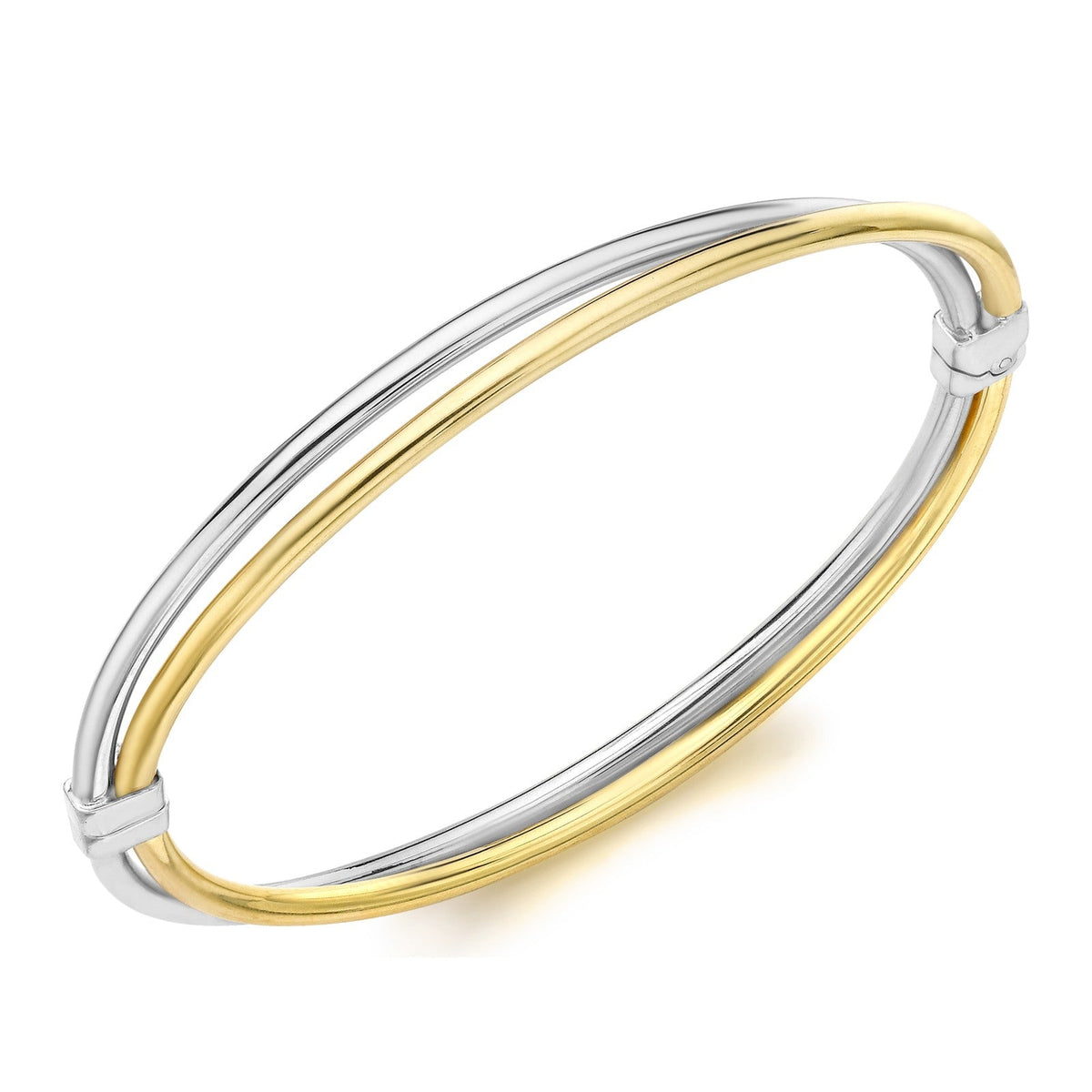 9ct Two Tone Yellow and White Gold Double Row Hinged Bangle - The Fine Jewellery Company