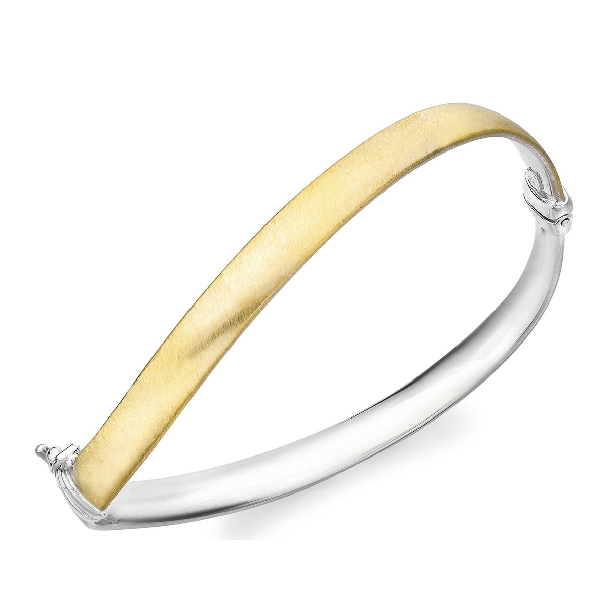 9ct Two Tone Yellow and White Gold Satin and Polished Wave Hinged Bangle - The Fine Jewellery Company