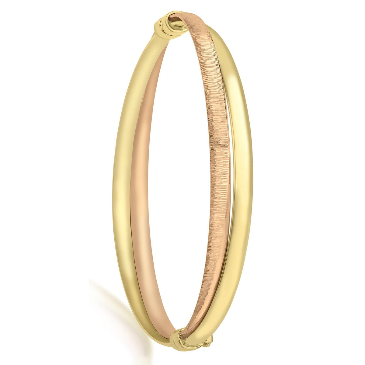 9ct Two Tone Yellow and Rose Gold Polished and Textured Hinged Bangle
