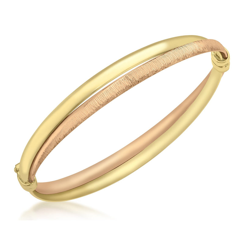 9ct Two Tone Yellow and Rose Gold Polished and Textured Hinged Bangle - The Fine Jewellery Company