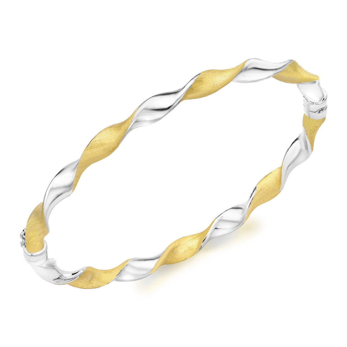9ct Three Colour Yellow, White and Rose Gold Ribbon Twist Hinged Bangle - The Fine Jewellery Company