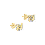 9ct Yellow and White Gold Teddy Bear Face Stud Earrings