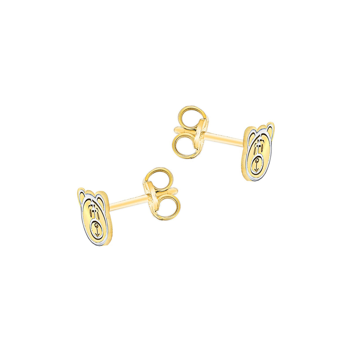 9ct Yellow and White Gold Teddy Bear Face Stud Earrings