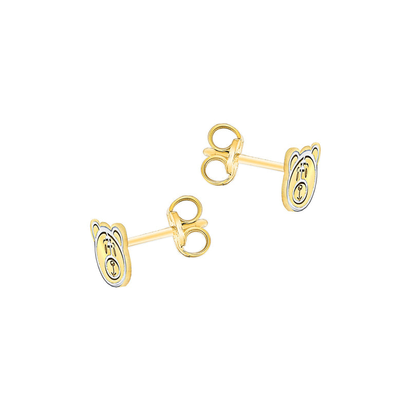 9ct Yellow and White Gold Teddy Bear Face Stud Earrings