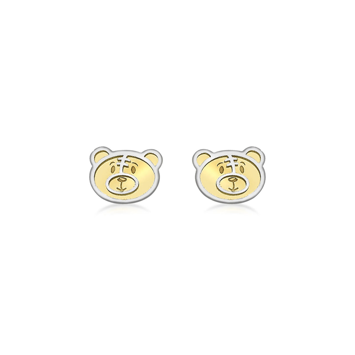 9ct Yellow and White Gold Teddy Bear Face Stud Earrings