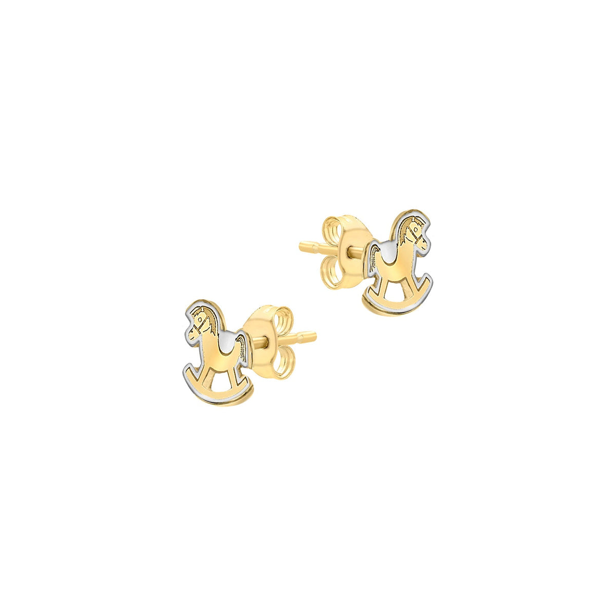 9ct Yellow and White Gold Rocking Horse Stud Earrings