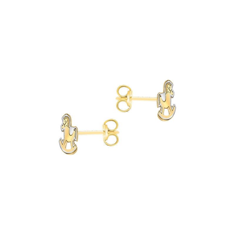 9ct Yellow and White Gold Rocking Horse Stud Earrings