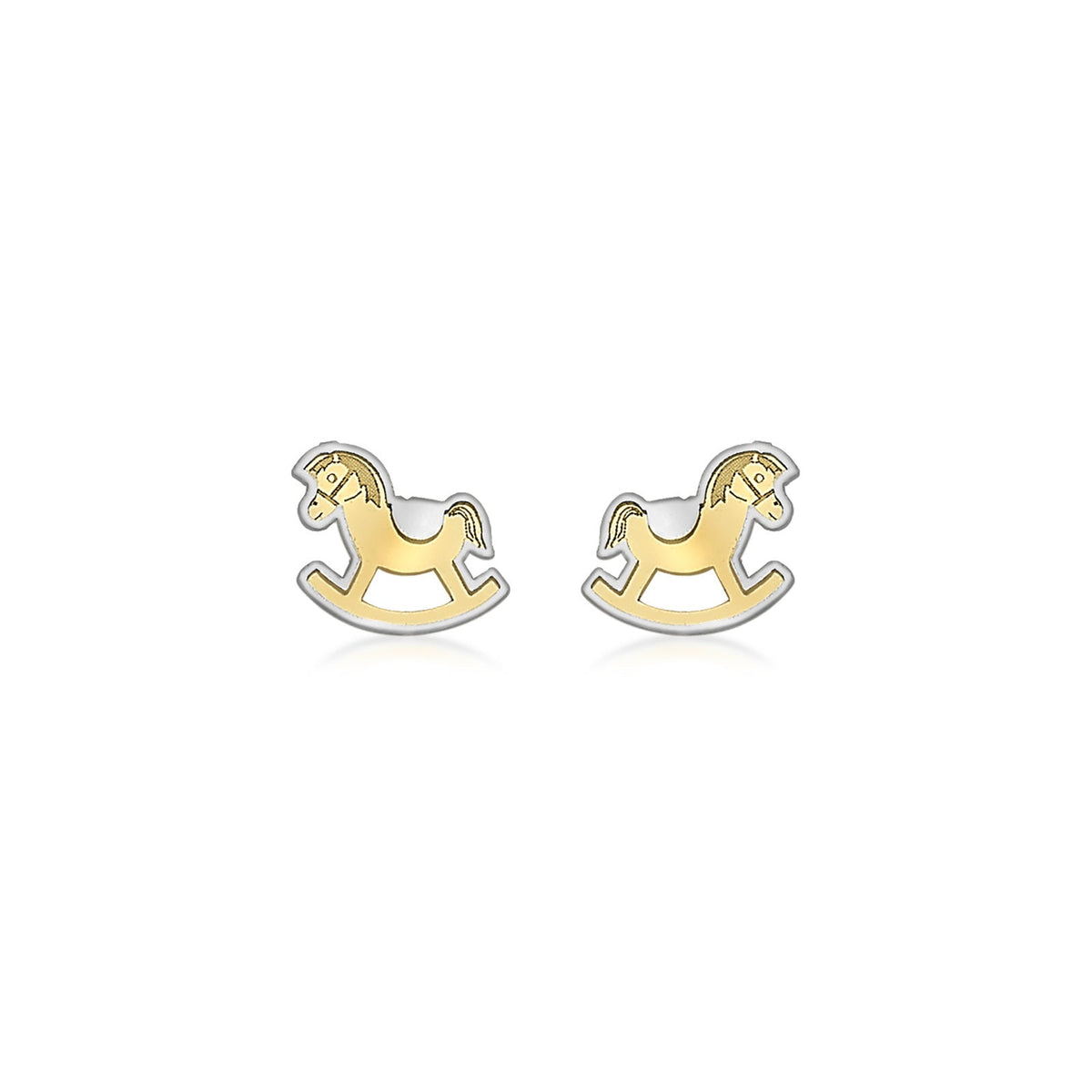 9ct Yellow and White Gold Rocking Horse Stud Earrings