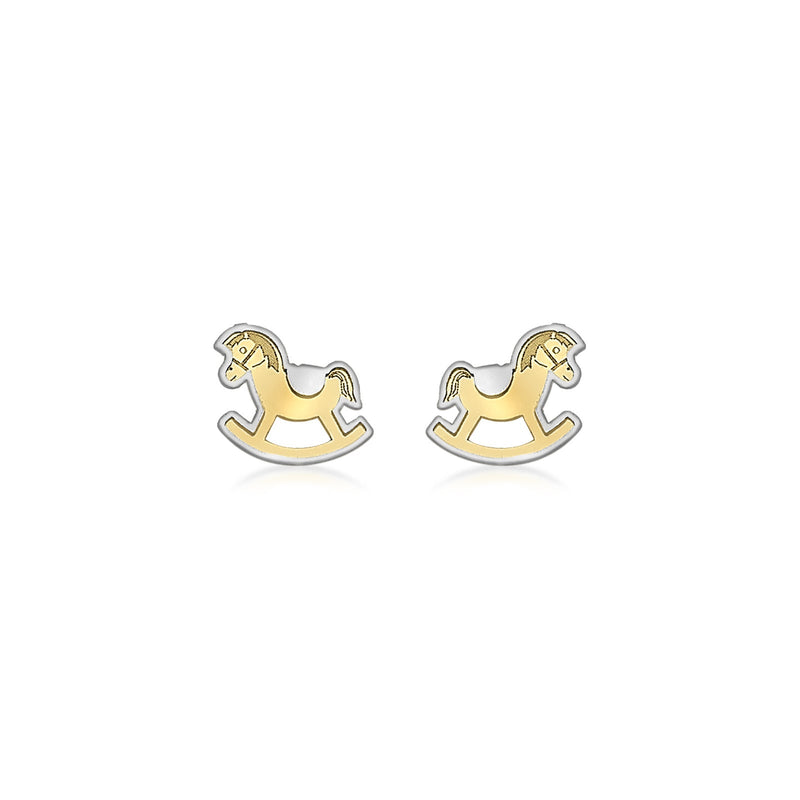 9ct Yellow and White Gold Rocking Horse Stud Earrings