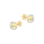 9ct Yellow and White Gold Lion Face Stud Earrings