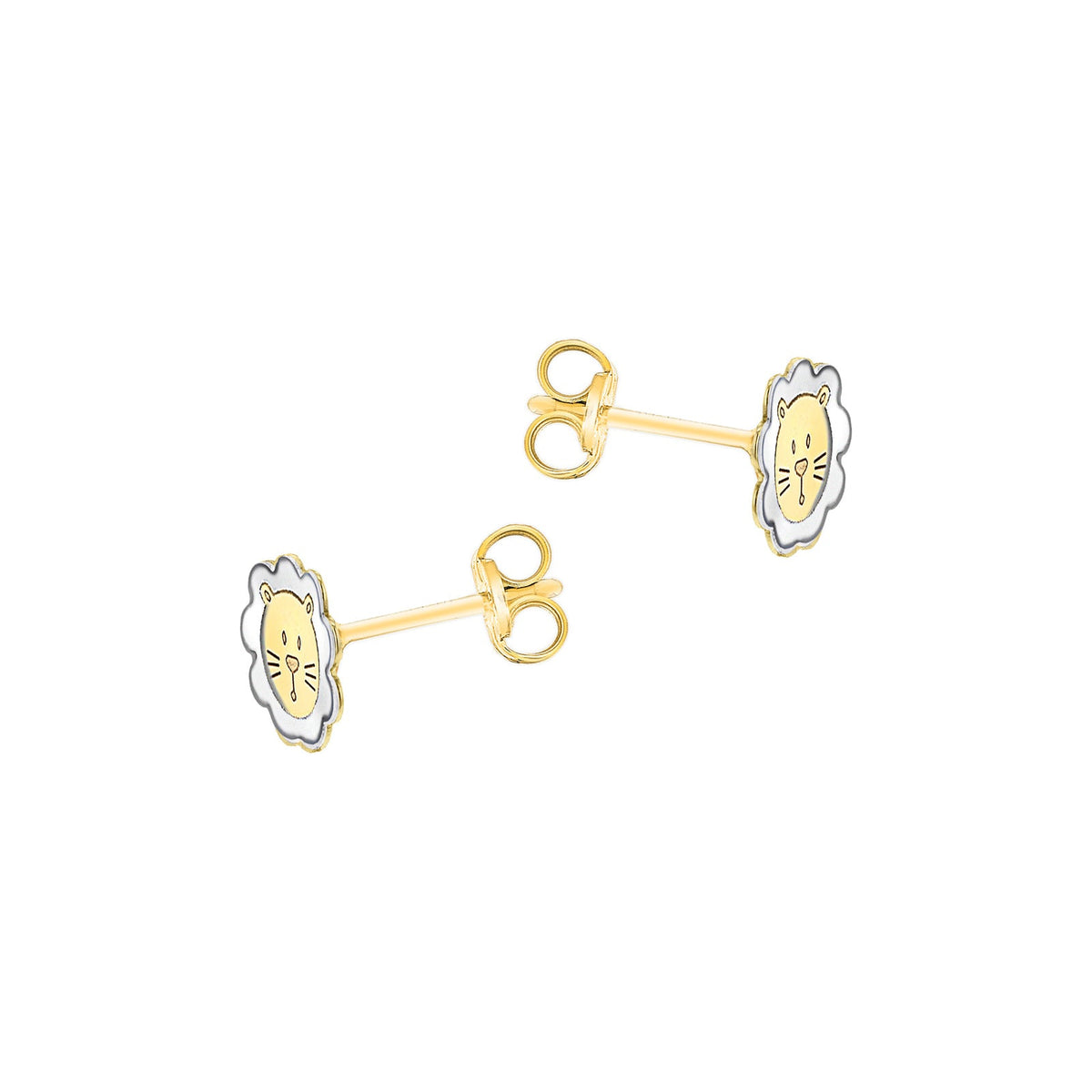 9ct Yellow and White Gold Lion Face Stud Earrings
