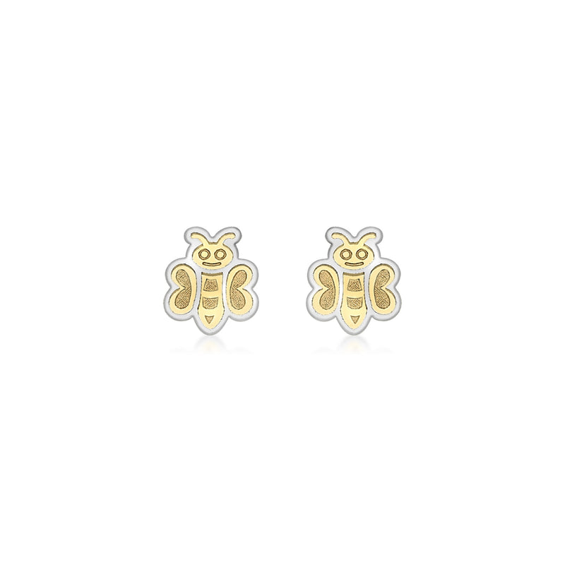 9ct Yellow and White Gold Bumble Bee Stud Earrings