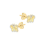 9ct Yellow and White Gold Butterfly Stud Earrings