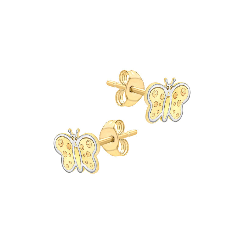 9ct Yellow and White Gold Butterfly Stud Earrings