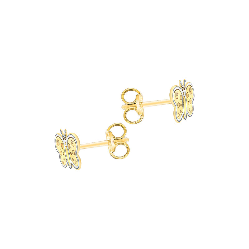 9ct Yellow and White Gold Butterfly Stud Earrings
