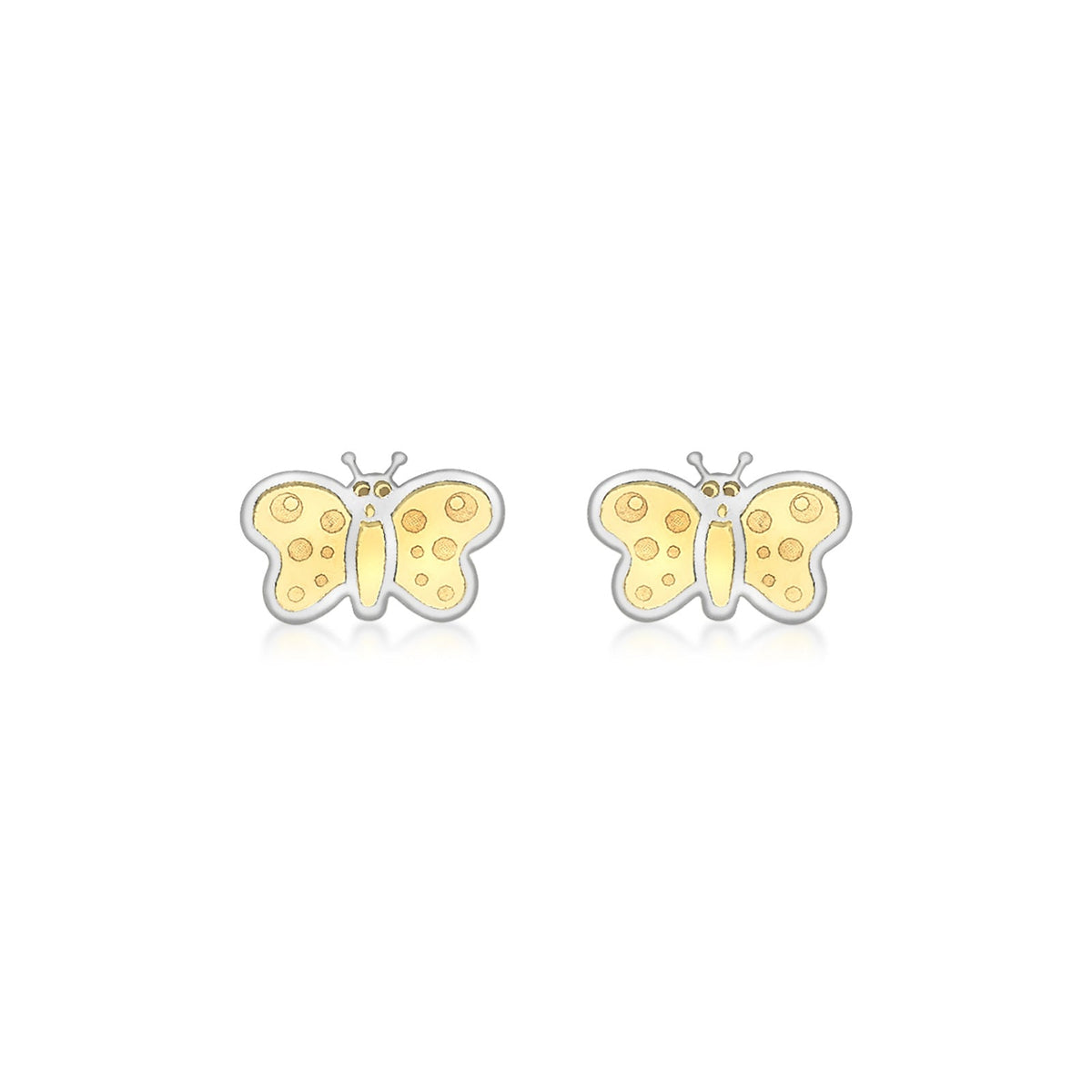9ct Yellow and White Gold Butterfly Stud Earrings