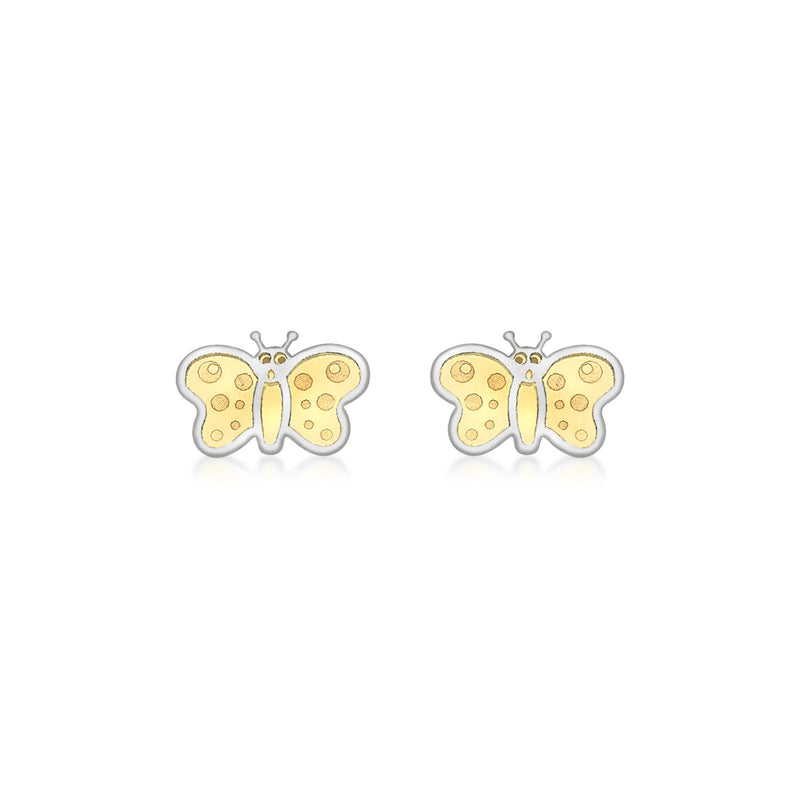 9ct Yellow and White Gold Butterfly Stud Earrings