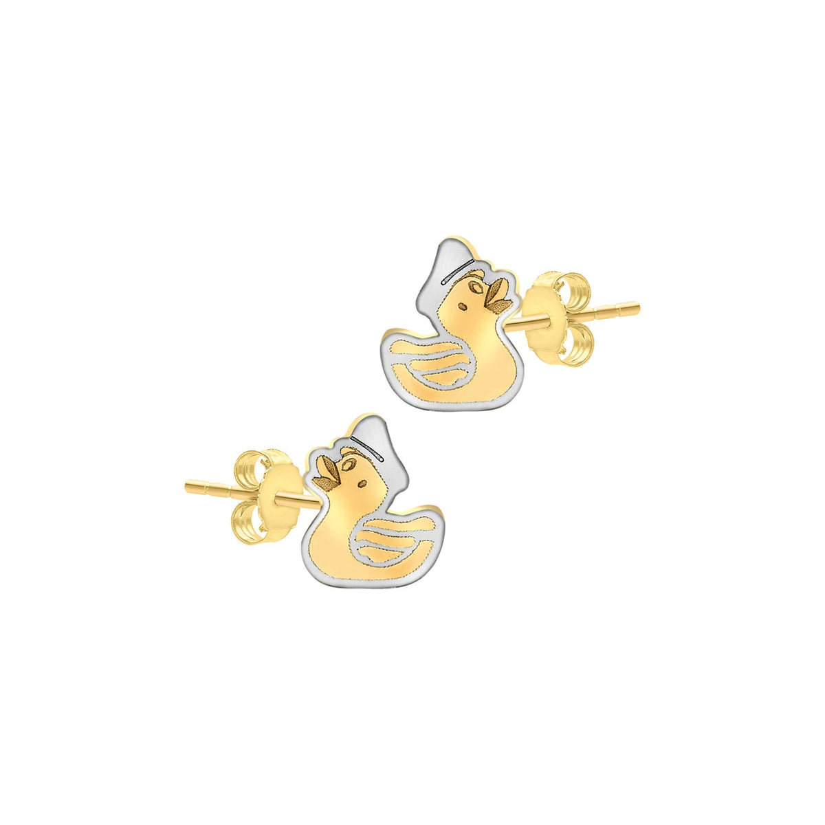 9ct Yellow and White Gold Duck Stud Earrings