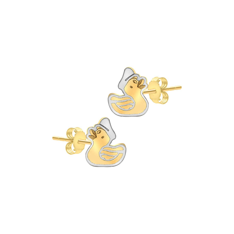 9ct Yellow and White Gold Duck Stud Earrings