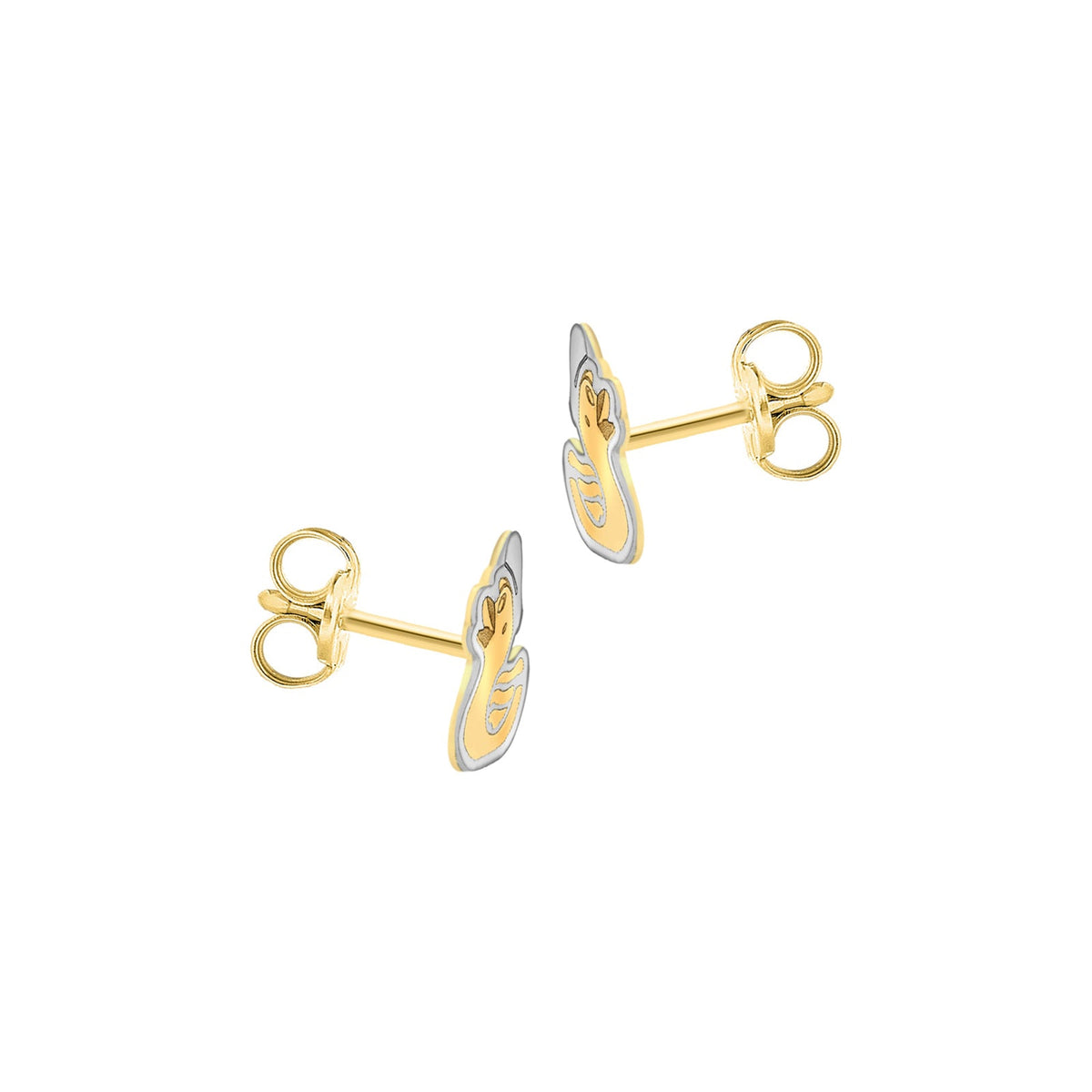 9ct Yellow and White Gold Duck Stud Earrings