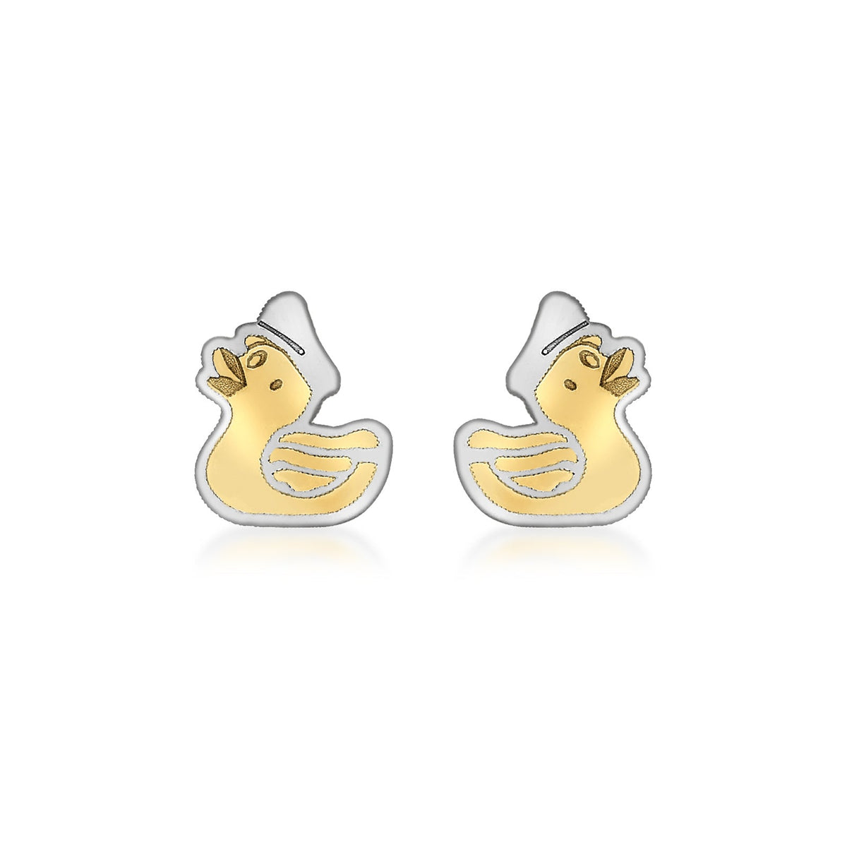 9ct Yellow and White Gold Duck Stud Earrings