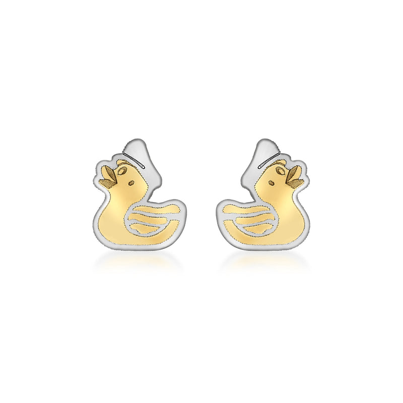 9ct Yellow and White Gold Duck Stud Earrings
