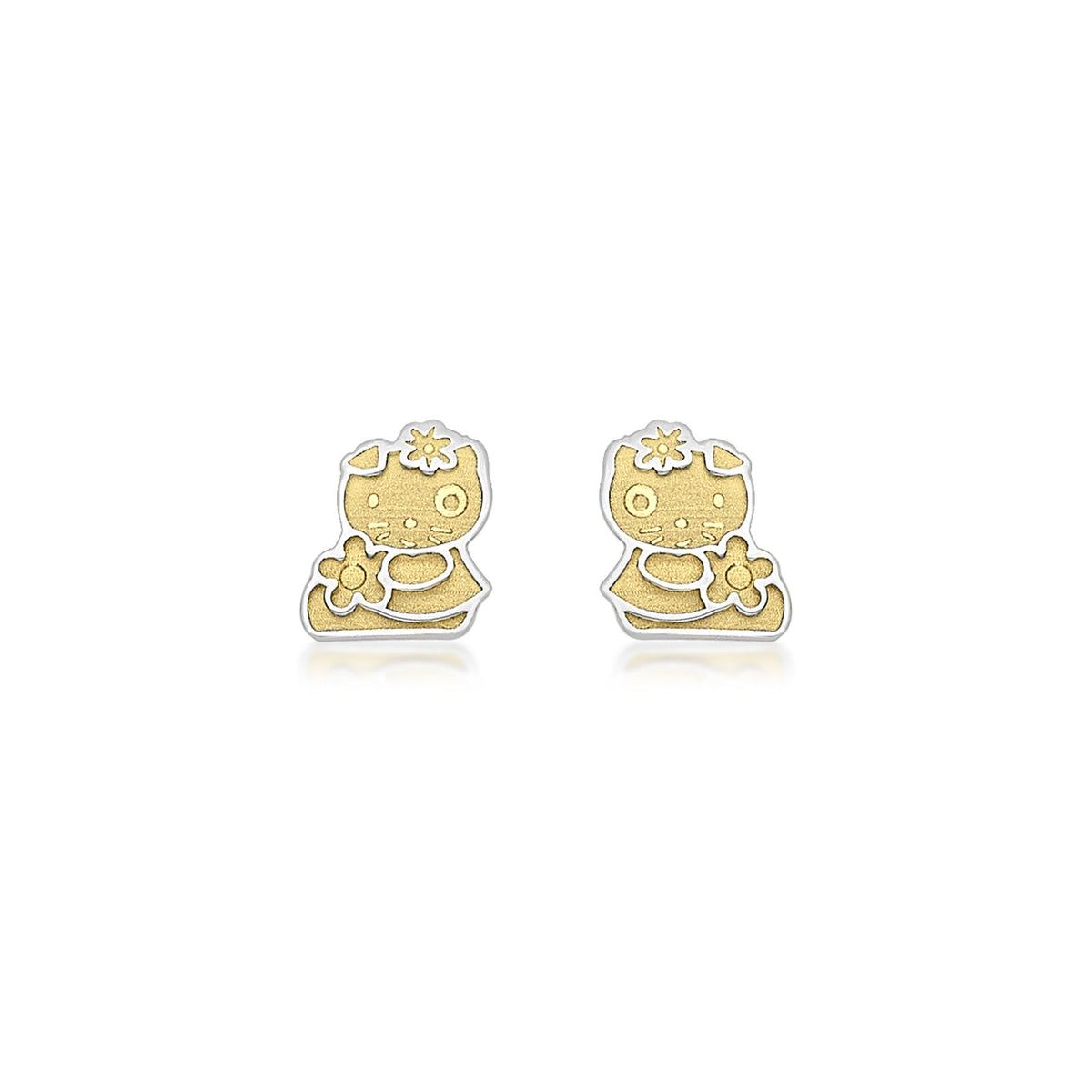 9ct Yellow and White Gold Kitty Flower Stud Earrings