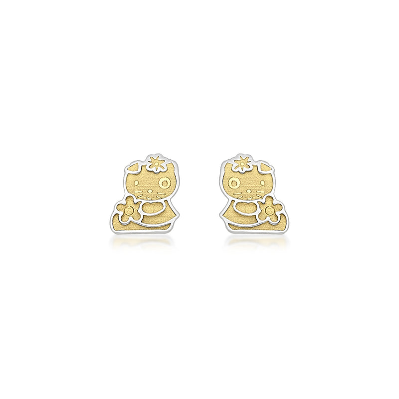 9ct Yellow and White Gold Kitty Flower Stud Earrings