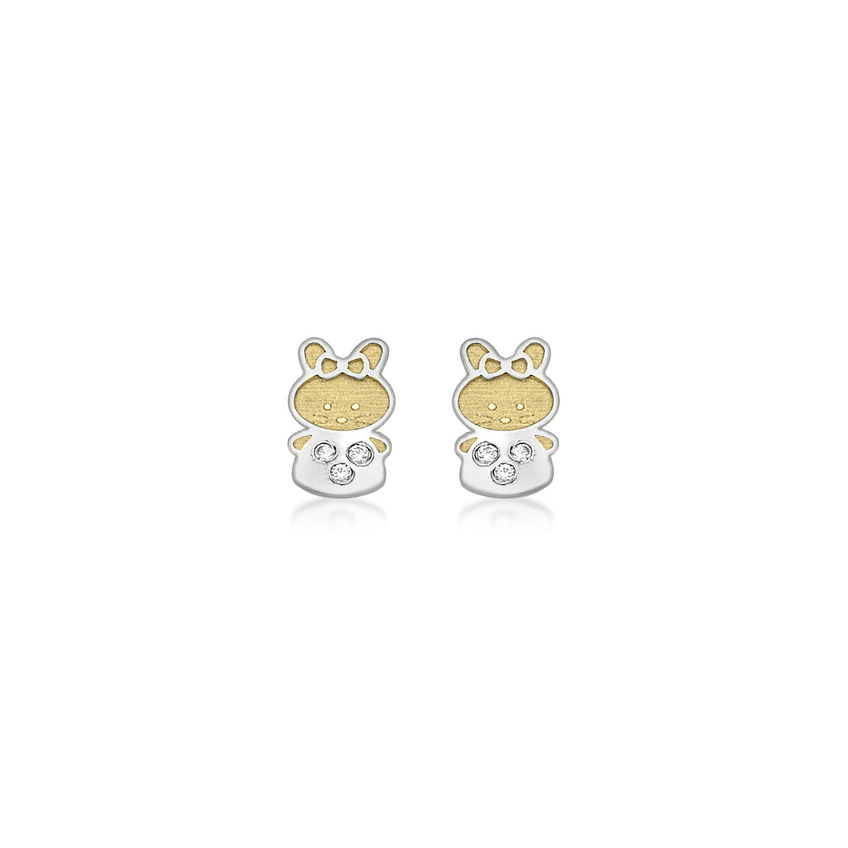 9ct Yellow and White Gold Cubic Zirconia Rabbit Stud Earrings