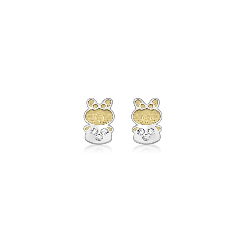 9ct Yellow and White Gold Cubic Zirconia Rabbit Stud Earrings