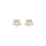 9ct Yellow and White Gold Cubic Zirconia Owl Stud Earrings