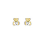 9ct Yellow and White Gold Cubic Zirconia Teddy Bear Stud Earrings