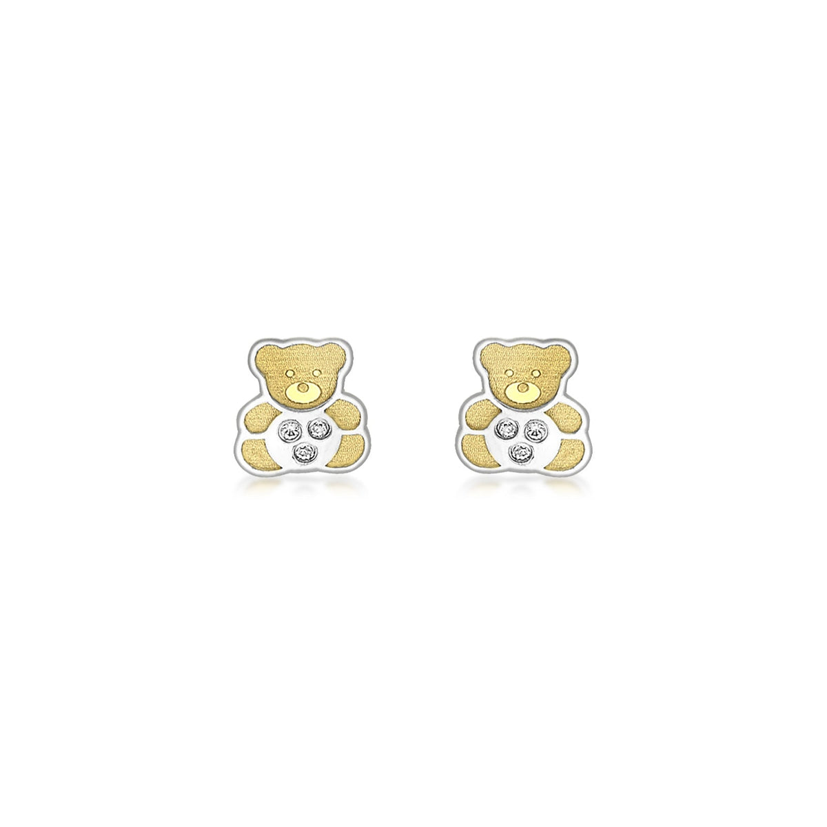 9ct Yellow and White Gold Cubic Zirconia Teddy Bear Stud Earrings