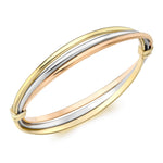9ct Three Colour Yellow, White and Rose Gold Russian Hinged Bangle - The Fine Jewellery Company
