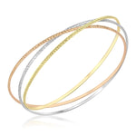 9ct Three Colour Yellow, White and Rose Gold Fine Textured Russian Slip-On Bangle