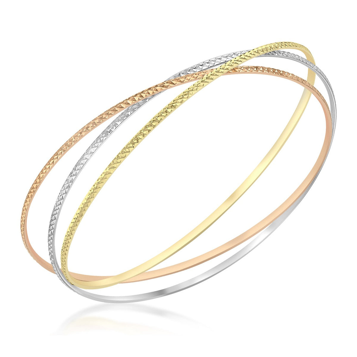 9ct Three Colour Yellow, White and Rose Gold Fine Textured Russian Slip-On Bangle
